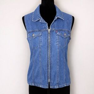 Vintage Levi’s Denim Vest Zip Front Blue Jean Vest Size Large 90s